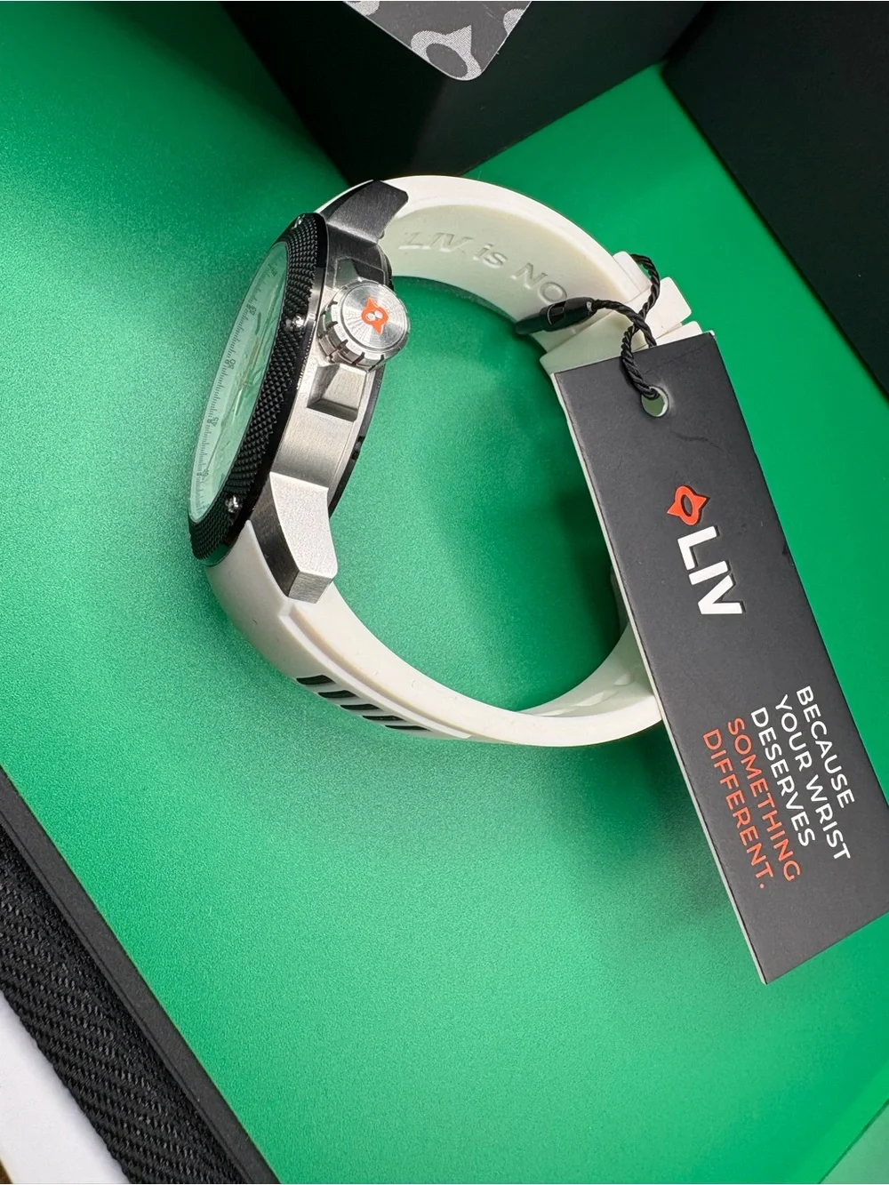 LIV White Dial Sport Watch with Black Textured Bezel